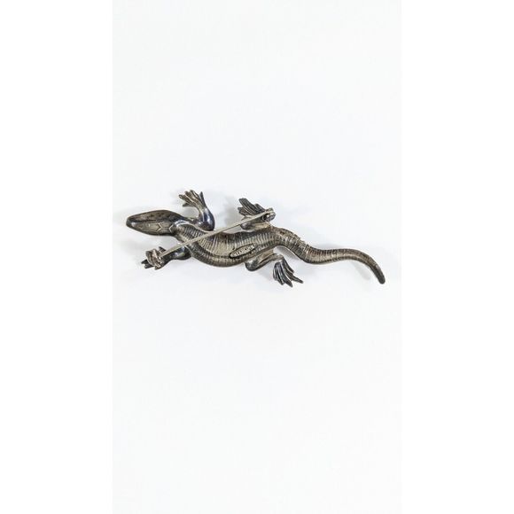 Lizard Shaped Sterling Silver Brooch - Reptile Dragon Pin - Southwestern - Picture 8 of 11